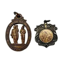 2 X FOB MEDALS INCL. K.K.D.R.C. (PRESUMED ATTRIBUTION) IN SILVER, & N.R.A. WW2