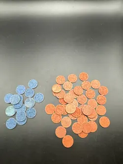 LOT OF 55 - OPA RED & BLUE 1 POINT RATION TOKENS / COINS, WW2