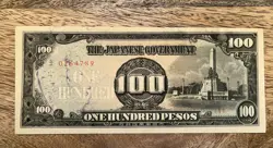 100 PESOS BANKNOTE THE JAPANESE GOVERNMENT WW2 OCCUPATION OF PHILIPPINES BILL
