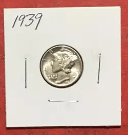 1939 US MERCURY SILVER DIME! WORLD WAR 2! CHOICE UNCIRCULATED! PARTIAL DOUBLING!