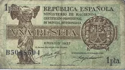 1937 REPUBLIC OF SPAIN 1 OLD CIVIL WAR SPANISH PESETA BANKNOTE PRE - COIN/ WW2