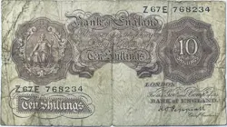1940 ENGLAND 10 ENGLISH SHILLINGS ( POUND) PEPPIATT OLD BRITISH BANKNOTE UK WW2