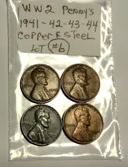 VINTAGE WAR WW2 LOT 1941-1942-1943-1944 WHEAT PENNY'S COPPER AND STEEL (LOT#6)