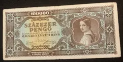 100 000 PENGO  WW2 BANKNOTE  FROM  HUNGARY  1945   PICK-121