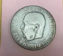 1937 ERICH LUDENDORFF WW2 GERMANY SILVER MEDAL*** BY B.BLEEKER
