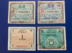 4  MIXED MILITARY CURRENCY 1943/1944 WW2   4 BANKNOTE LOT