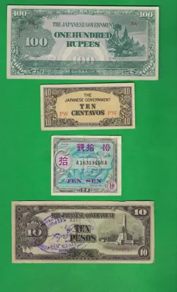 JAPAN  1942 - 1946 ~ WITH WW2 MILITARY MONEY ~ 4 X PAPER MONEY LOT # 8803 (*-*)