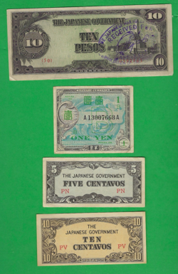 JAPAN  1942 - 1946 ~ WITH WW2 MILITARY MONEY ~ 4 X PAPER MONEY LOT # 8807 (*-*)