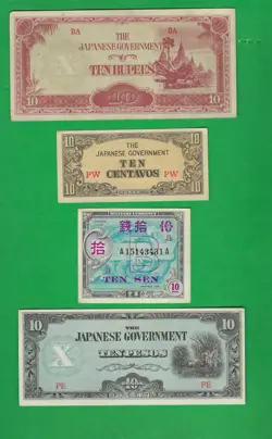 JAPAN  1942 - 1946 ~ WITH WW2 MILITARY MONEY ~ 4 X PAPER MONEY LOT # 8806 (*-*)