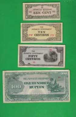 JAPAN  1942 - 1946 ~ WITH WW2 MILITARY MONEY ~ 4 X PAPER MONEY LOT # 8804 (*-*)