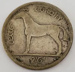 1939 IRELAND HALF CROWN; HARP; HORSE; EIRE; KM# 16; FINE; SILVER; WW2; (IX6)