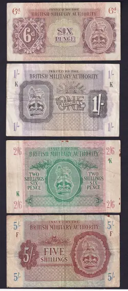 BRITISH MILITARY (WW2) NORTH AFRICA 4 BANKNOTES #1