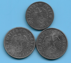 GERMANY THIRD REICH 1940 1941 1942 1, 5 RPF SWASTIKA EAGLE COIN LOT WW2 ERA #66