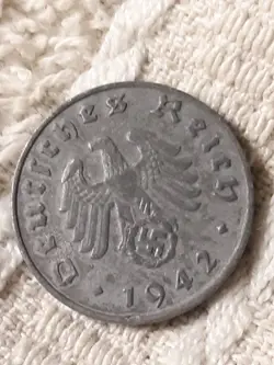 GERMAN 1 REICHSPFENNIG ~ GERMANY ~ VINTAGE WW2 1PF COIN 1942 B