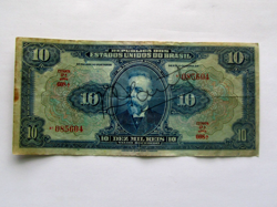 BRAZIL 10 REIS NOTE (ND) 1945 HAND SIGNED WW2 ERA CIRCULATED PAPER MONEY