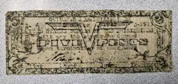 1943 PHILIPPINES 5 PESOS GUIUAN SAMAR WW2 EMERGENCY CURRENCY NOTE