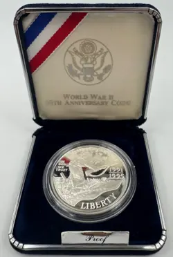1995 WORLD WAR 2 50TH ANNIVERSARY COMMEMORATIVE PROOF SILVER DOLLAR WITH COA