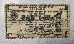 1943 PHILIPPINES 1 PESO GUIUAN SAMAR WW2 EMERGENCY CURRENCY NOTE