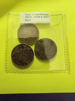 3 COIN LOT THIRD REICH WW2 GERMAN 1 REICHSPFENNIG 1937-1938-1939