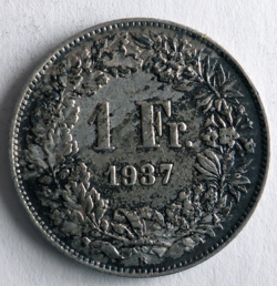 1937 SWITZERLAND FRANC - AU - PRE WW2 ERA SILVER COIN - LOT #J25