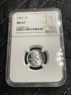 1943 1C NGC MS67 LINCOLN WW2 EMERGENCY ISSUE STEEL CENT
