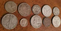10 OLD WORLD SILVER & USA COIN LOT - EARLY 1905-1969 ALL SILVER WW2 - FAST SHIP
