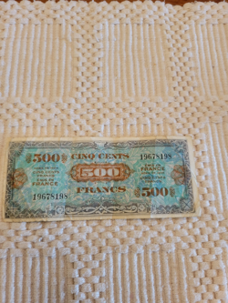 WW 2 ALLIED MILITARY WAR CURRENCY 500 FRANCS (1943)