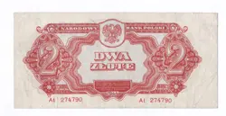 2 ZLOTE 1944 P106 ALMOST UNCIRCULATED AU POLAND POLISH NATIONAL BANK POST WW2 WW