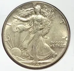 1942 US LIBERTY WALKER SILVER HALF DOLLAR WW2 CHOICE AU DETAILS! OLD US COIN!