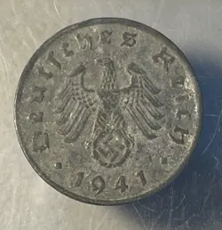 WW2 PERIOD GERMAN COIN / 1 REICHSPFENNIG 1941