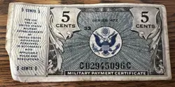 WW2 MILITARY PAYMENT CERTIFICATE 5 CENTS