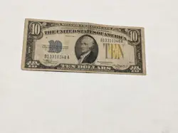 1934 $10 YELLOW SEAL SILVER CERTIFICATE - NORTH AFRICA SCARCE WW2 CURRENCY TYPE