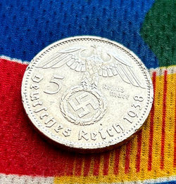 1938 A 5 MARK GERMAN WW2 SILVER COIN THIRD REICH  REICHSMARK