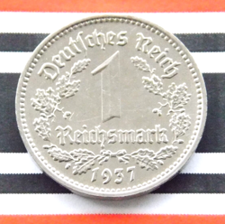 GERMAN COIN 1 MARK REICHSMARK 1937 A NICKEL THIRD REICH 3RD NAZI WW2 RARE + NICE