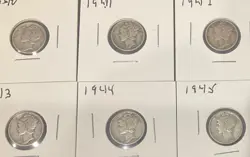 1940-1945 P WW2 ERA MERCURY DIMES - 90% SILVER - G/VG - FREE SHIPPING