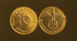 NAZI COIN 1937: BEAUTIFUL BRONZE HISTORIC WW2-ERA GENUINE 10 PFENNIG
