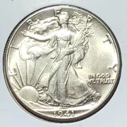 1941 US LIBERTY WALKER SILVER HALF DOLLAR! WORLD WAR 2! CHOICE AU! OLD US COIN!