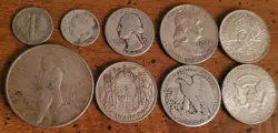 9 OLD WORLD SILVER & USA COIN LOT - EARLY 1923-1967 ALL SILVER WW2 - 90% DOLLAR