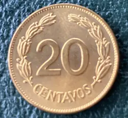 ECUADOR 1942 20C BRASS BRONCE WW2 COIN AU UNC GEM