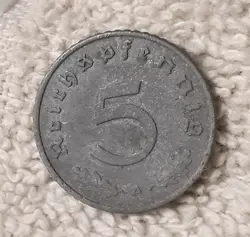 VINTAGE 1940 , WW2 GERMAN 5 REICHSPFENNIG , WWII ERA CIRCULATED COIN