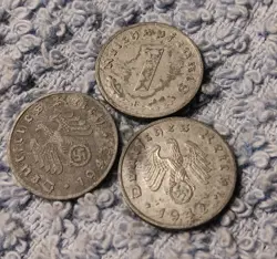 3 DAMAGED WORLD WAR 2  1 REICHSPFENNIG ,GERMANY , SEE PHOTOS!!  1942 1943 1940