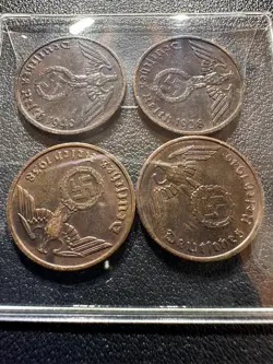 COIN LOT OF 4 THIRD REICH WW2 GERMAN 2 REICHSPFENNIG 1938, 1940