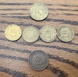WW2 1937-1939 NAZI GERMANY 10/5/2 REICHSPFENNIG COINS LOT OF 6 BRONZE