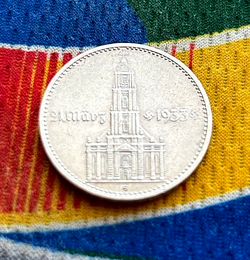 1934 G 2 MARK GERMAN SILVER WW2 GARRISONKIRCHE REICH COIN