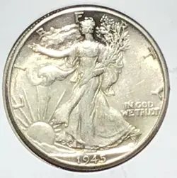 1945D US LIBERTY WALKER SILVER HALF DOLLAR WW2 AU 