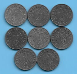 GERMAN THIRD REICH WW2 1 RPF SWASTIKA EAGLE COIN LOT WW2 ERA #1