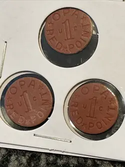 3 OPA RED POINT RATION TOKENS WW2 OLD VINTAGE