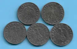 GERMAN THIRD REICH WW2 1 RPF SWASTIKA EAGLE COIN LOT WW2 ERA #4