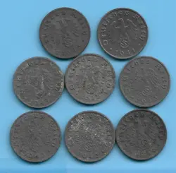 GERMAN THIRD REICH WW2 1 RPF SWASTIKA EAGLE COIN LOT WW2 ERA #6