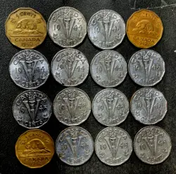 OLD CANADA COIN LOT - WORLD WAR 2 VICTORY NICKELS - 16 COINS - LOT U14